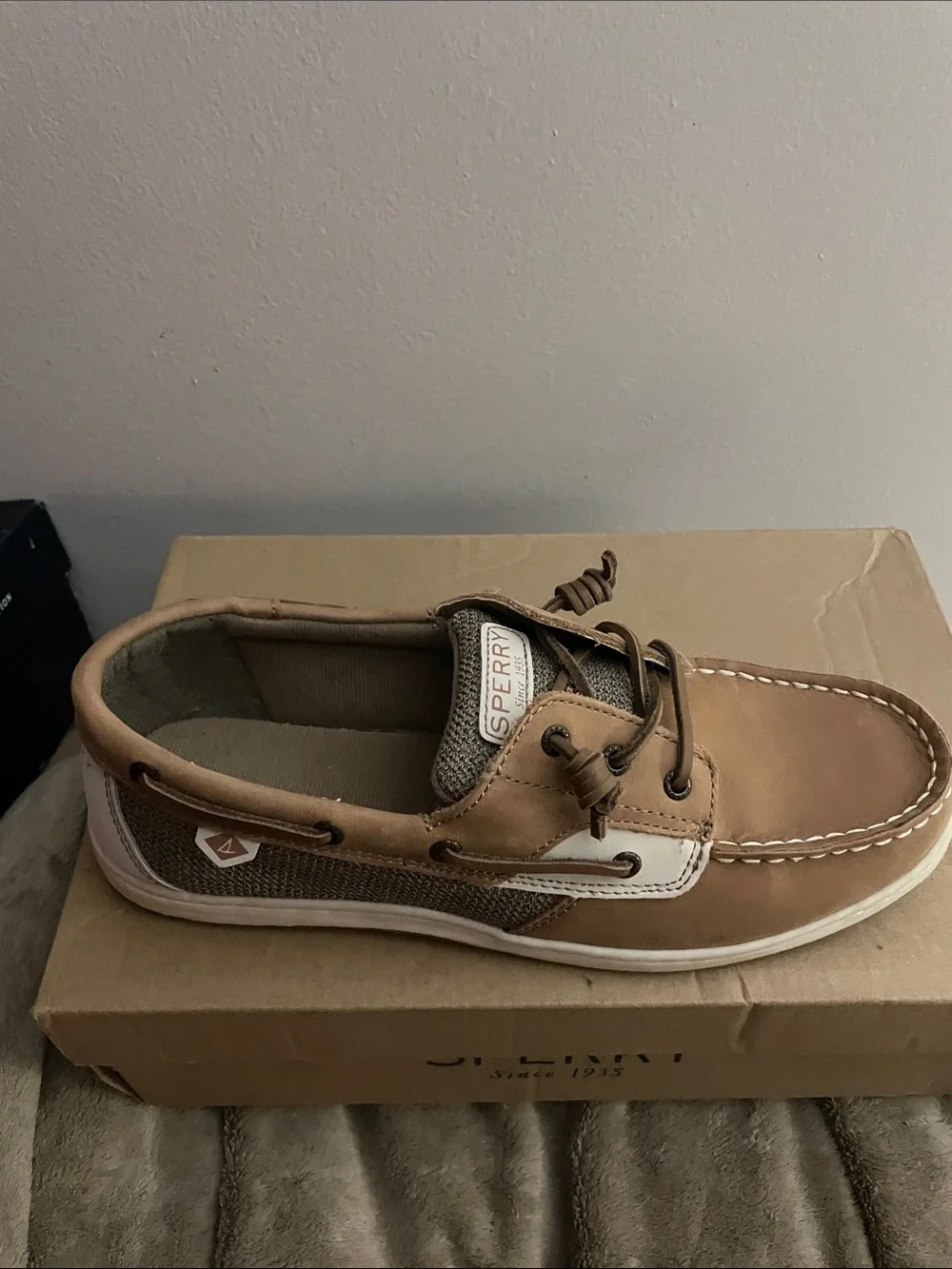 Sperry Men’s Brown Leather & Canvas Boat Shoe
